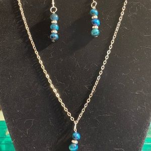 Blue tiger eye beads necklace and earrings set.